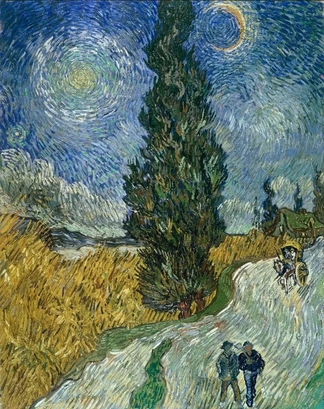  209-Vincent van Gogh-Percorso con cipresso sotto il cielo stellato, 1890 - Otterlo, Rijksmuseum Kröller-Müller 